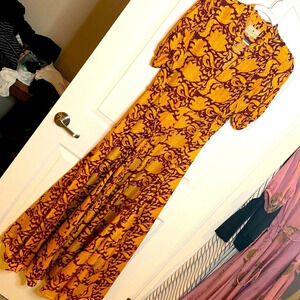 EUC HANNAH Oceanus silk maxi dress in maroon and deep yellow floral size1 (us 4)